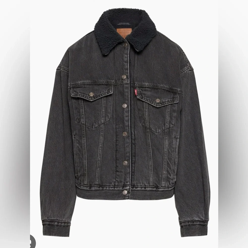 Aritzia Levis 90’s Denim Sherpa Jackect Black - Picture 2 of 5